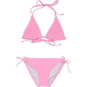 Snapper Rock Shirred Halter Neck Tie Front & Bottom Triangle Bikini Pink